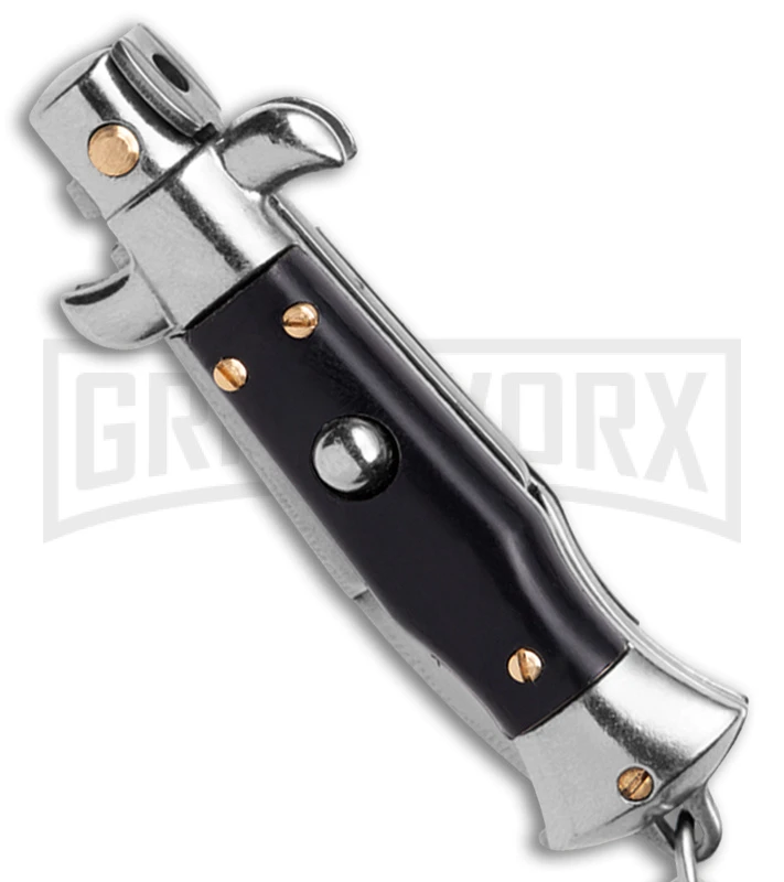 SKM 4" Italian Stiletto Black Automatic Knife Keychain - Bayo 2 SKM 4" Italian Stiletto Black Automatic Knife Keychain - Bayo - Image 2