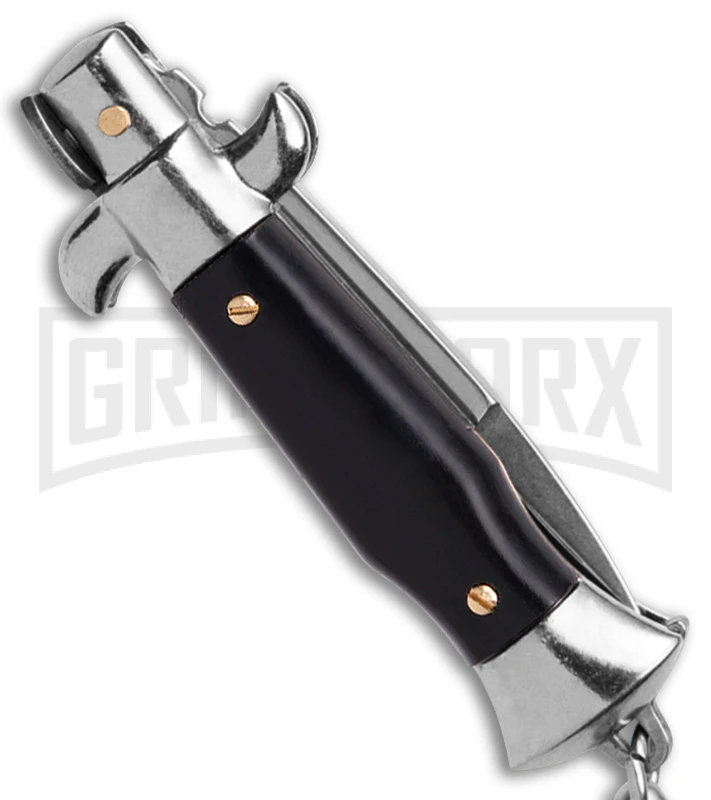 SKM 4" Italian Stiletto Black Automatic Knife Keychain - Bayo 3 SKM 4" Italian Stiletto Black Automatic Knife Keychain - Bayo - Image 3