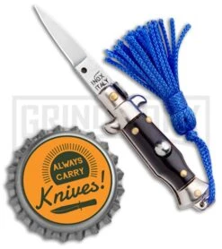 Italian Stiletto Black Automatic Knife Blue Keychain - Flat Grind -Gerber Knives Store SKM Italian Stiletto Keychain Auto Black Blue Satin BHQ 102944 jr bottlecap large