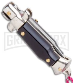 Italian Stiletto Black Automatic Knife Pink Keychain - Flat Grind -Gerber Knives Store SKM Italian Stiletto Keychain Auto Black Pink Satin BHQ 102936 jr side large