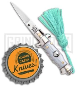 Italian Stiletto Gray Automatic Knife Teal Keychain - Flat Grind -Gerber Knives Store SKM Italian Stiletto Keychain Auto Silver Teal Satin BHQ 102942 jr bottlecap large