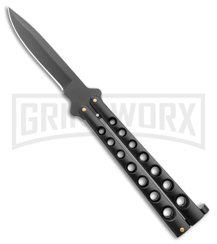 Scoundrel Balisong Black Butterfly Knife - Black Plain 1 Scoundrel Balisong Black Butterfly Knife - Black Plain