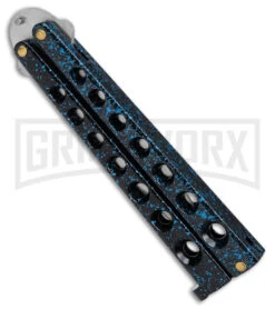 Scoundrel Balisong Black/Blue Butterfly Knife - Satin Plain -Gerber Knives Store Scoundrel Balisong Blue Butterfly Knife GX 39633 td side large