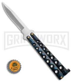 Scoundrel Balisong Black/Blue Butterfly Knife - Satin Plain -Gerber Knives Store Scoundrel Balisong Blue Butterfly Knife GX 39633 td size large