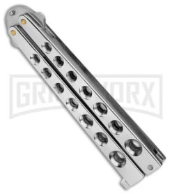 Scoundrel Balisong Silver Butterfly Knife - Satin Plain -Gerber Knives Store Scoundrel Balisong Silver Butterfly Knife Satin GX 39635 td side large