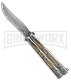 Boss Butterfly Knife Stainless Steel Gold Liners - Gray Plain