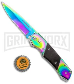 Super Knife Croc Automatic Knife Stainless Rainbow W/ Brown Inlay - Rainbow Serr 7 Super Knife Croc Automatic Knife Stainless Rainbow W/ Brown Inlay - Rainbow Serr -Gerber Knives Store Super Knife Croc Auto Stainless Rainbow Brown Spectrum Serr GX 35777 jr bottlecap large