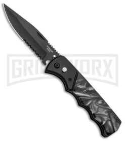 Super Knife Dingo Black Marble Acrylic Automatic Knife - Black Serr