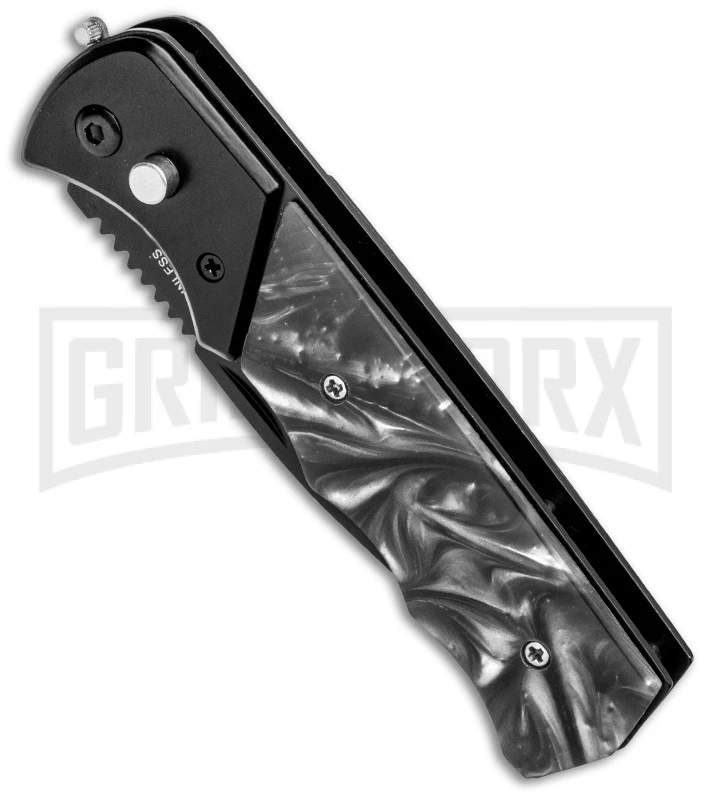 Super Knife Dingo Black Marble Acrylic Automatic Knife - Black Serr 2 Super Knife Dingo Black Marble Acrylic Automatic Knife - Black Serr - Image 2
