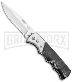 Super Knife Dingo Black Marble Acrylic Automatic Knife - Satin Serr