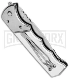 Super Knife Dingo Blue Marble Acrylic Automatic Knife - Satin Serr -Gerber Knives Store Super Knife Dingo Blue Marble Acrylic Auto Satin Serr GA623SLMBL GX 33492 jr side large