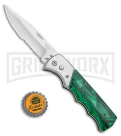 Super Knife Dingo Green Acrylic Automatic Knife - Satin Serr -Gerber Knives Store Super Knife Dingo Green Acrylic Automatic Knife Satin Serrated GX 33704 ns bottlecap large