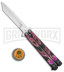 Super Knife Pink Balisong Butterfly Knife Dragon - Tanto Satin -Gerber Knives Store Super Knife Pink Balisong Butterfly Dragon Tanto Satin GX 37355 jr bottlecap large