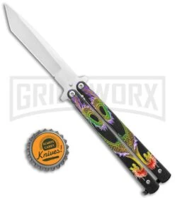 Super Knife Purple Balisong Butterfly Knife Dragon - Tanto Satin -Gerber Knives Store Super Knife Purple Balisong Butterfly Dragon Tanto Satin 1109PGR GX 36802 jr bottlecap large