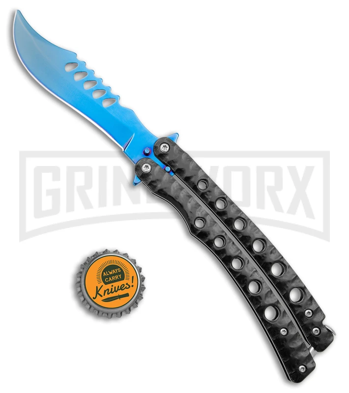 Swift Black Persian Balisong Coated Butterfly Knife - Blue 4 Swift Black Persian Balisong Coated Butterfly Knife - Blue - Image 4