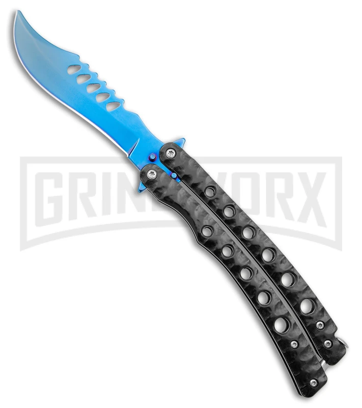 Swift Black Persian Balisong Coated Butterfly Knife - Blue 1 Swift Black Persian Balisong Coated Butterfly Knife - Blue