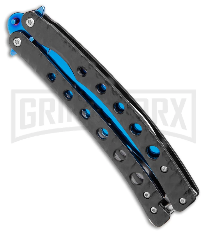Swift Black Persian Balisong Coated Butterfly Knife - Blue 3 Swift Black Persian Balisong Coated Butterfly Knife - Blue - Image 3