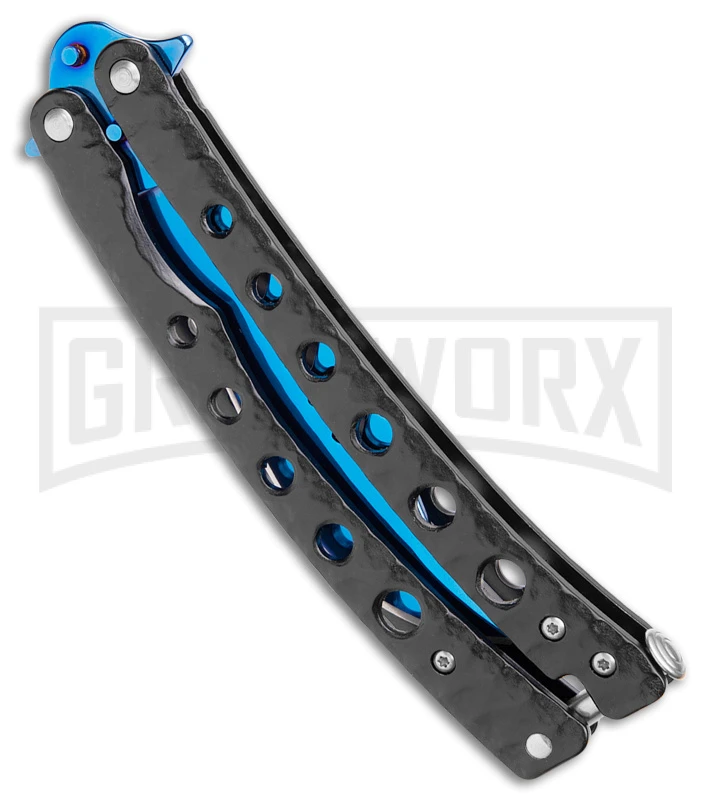 Swift Black Persian Balisong Coated Butterfly Knife - Blue 2 Swift Black Persian Balisong Coated Butterfly Knife - Blue - Image 2