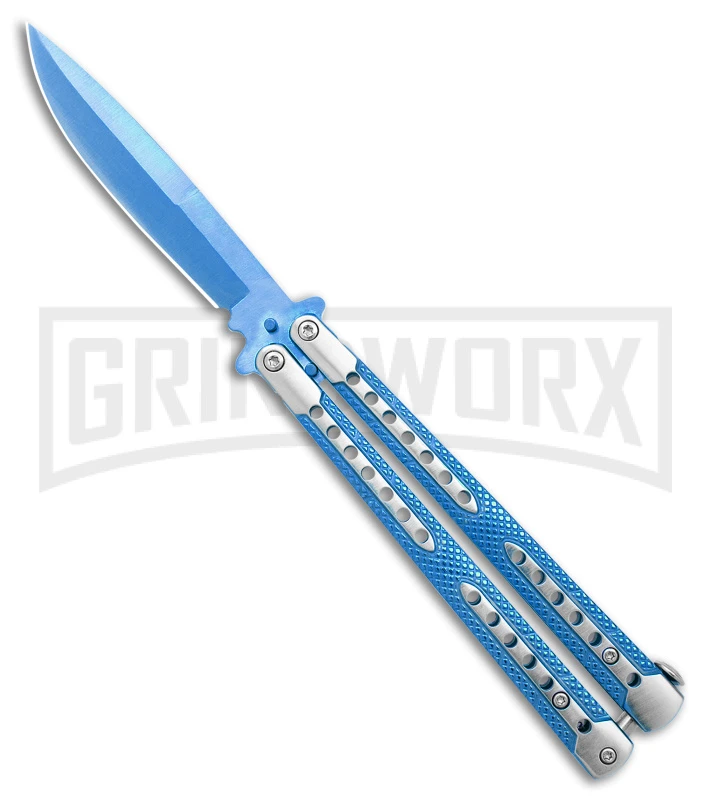 Swift Blue Balisong Titanium Coated Butterfly Knife - Blue 1 Swift Blue Balisong Titanium Coated Butterfly Knife - Blue