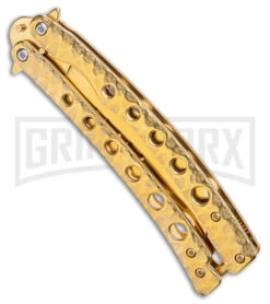 Swift Gold Persian Balisong Coated Butterfly Knife - Gold -Gerber Knives Store Swift Gold Persian Balisong Coated Butterfly Gold BHQ 163658 jr side large