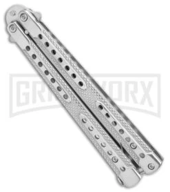Swift Silver Balisong Titanium Coated Butterfly Knife - Satin -Gerber Knives Store Swift Silver Balisong Ti Coated Butterfly Satin GX 39696 jr side large