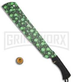 Z-Hunter 18" Green Skull Camo Machete Fixed Blade - Green Serr -Gerber Knives Store Z Hunter 18in Green Skull Camo Machette Green Serr ZB 157SC BP 19892 jr bottlecap large