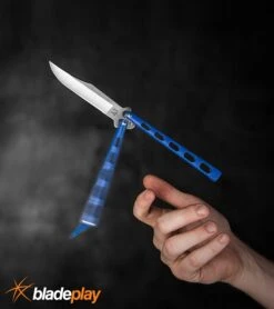 Bear And Son Knives 114 Blue Balisong Butterfly Knife - Satin Plain 4TH18 -Gerber Knives Store bear and son 114bl BHQ 36771 dl flipping large