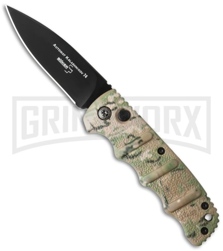Boker Kalashnikov Green Camo Automatic Knife - Black Plain 1 Boker Kalashnikov Green Camo Automatic Knife - Black Plain