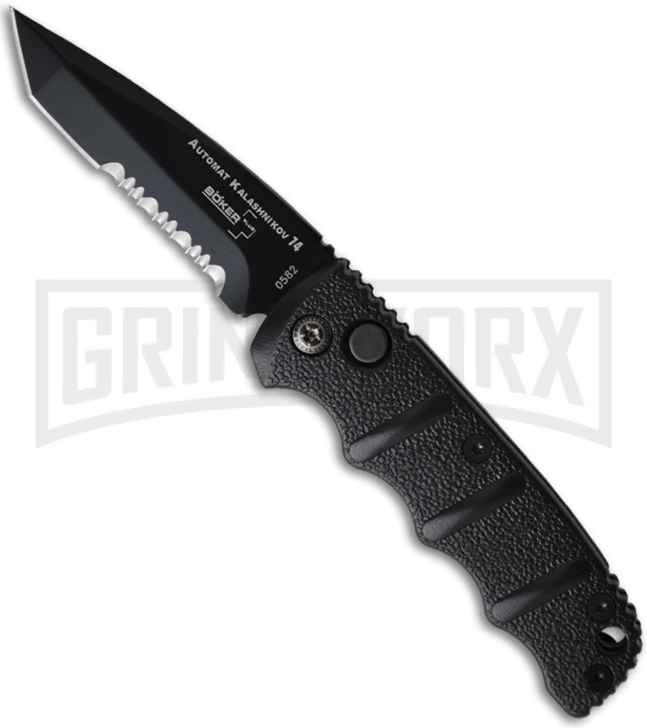 Boker Mini Kalashnikov Black Automatic Knife - Tanto Black Serr 1 Boker Mini Kalashnikov Black Automatic Knife - Tanto Black Serr