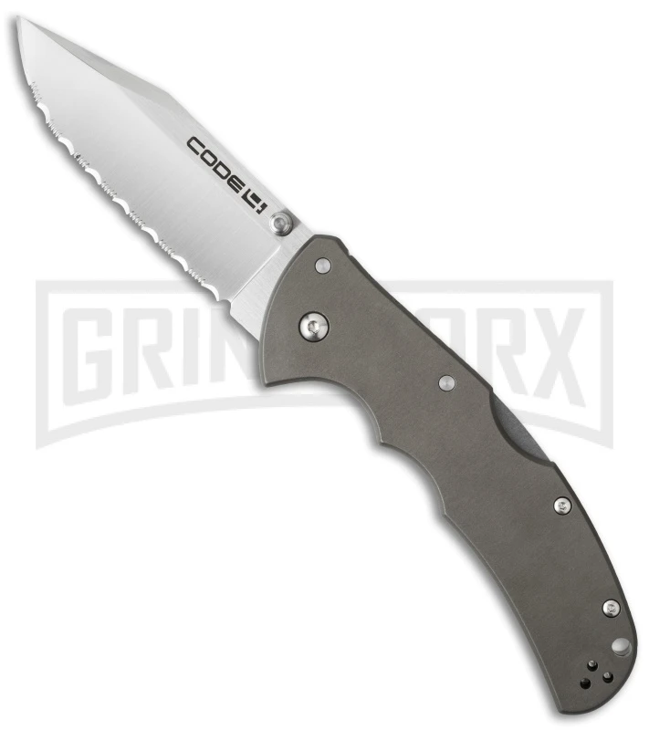 Cold Steel Code-4 Clip Point Folding Knife - Satin Full Serr 1 Cold Steel Code-4 Clip Point Folding Knife - Satin Full Serr