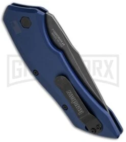 Kershaw Launch 1 Blue Aluminum Automatic Knife - Blackwash Plain -Gerber Knives Store kershaw launch auto 1 blackwash blue side cm large