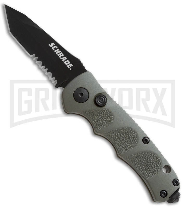 Schrade Mini Extreme Survival OD Green Automatic Knife - Tanto Black Serr 1 Schrade Mini Extreme Survival OD Green Automatic Knife - Tanto Black Serr