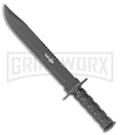 Survivor Impact Black Fixed Blade Knife W/Compass And Survival Kit - Black Plain